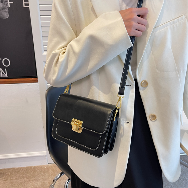 Women Fashion Flap Lock Color Block Square Crossbody Bag