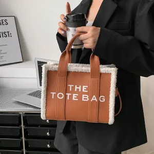 Women Fashion Plush Large-Capacity Letter Print Tote Bag
