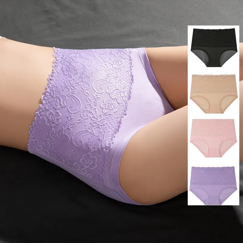  3pcs/lot Big Size XL-6XL High Waist Solid Panties Breathable  Brief Underwear Lingerie Panty Female Inner (Color : Black beige purple,  Size : XXXL) : Clothing, Shoes & Jewelry