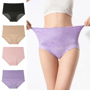 Women Plus Size Breathable Lace High Waist Briefs Underwear