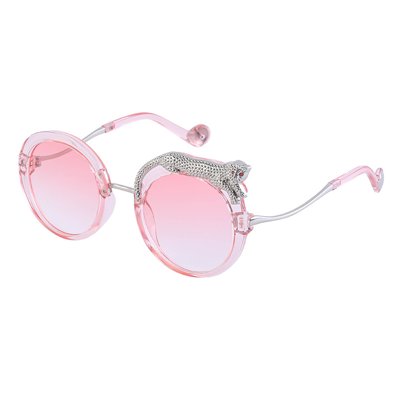 Wholesale Women Fashion Round Frame Leopard Head Anti-Blue