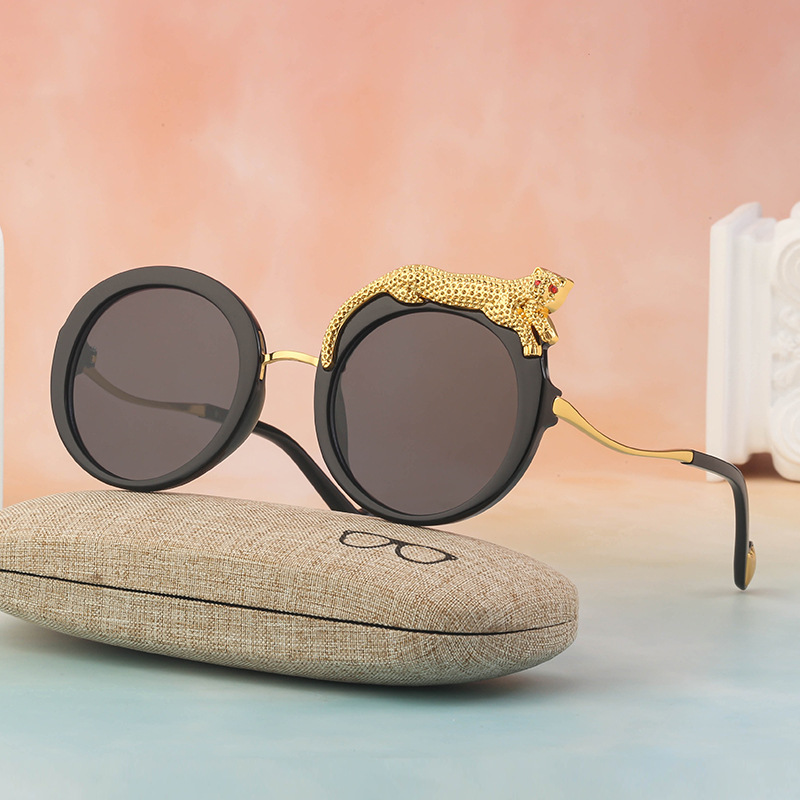 Wholesale Women Fashion Round Frame Leopard Head Anti-Blue
