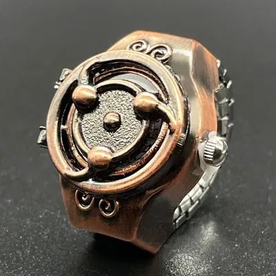 Unisex Fashion Creative Retro Flip Quartz Mini Ring Watch Stainless Steel Leisure Round