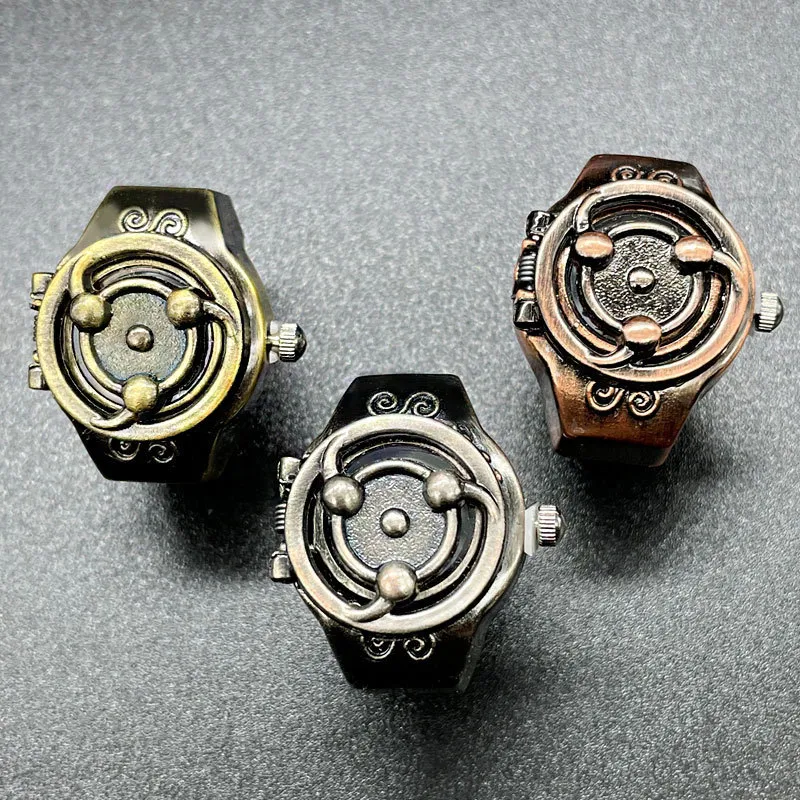 Unisex Fashion Creative Retro Flip Quartz Mini Ring Watch Stainless Steel Leisure Round