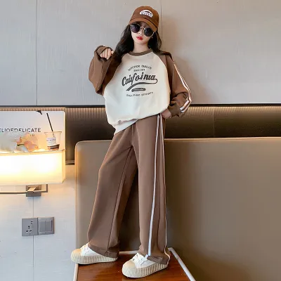 Kids Teen Girl Casual Letter Print Sweat Two-Piece Pullover Set