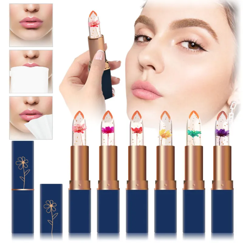 Mirsist Women D.Blue Tube Crystal Jelly Gold Foil Flower Color Change Lip Balm