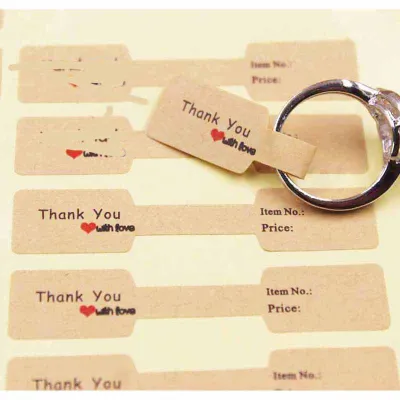 100pcs Jewelry Packaging Thank You Sticker Card Round Kraft Paper