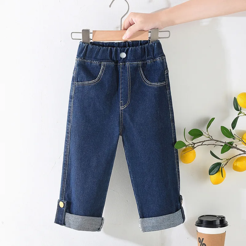 Girls Kids Toddler Denim Jeans Spring Autumn Casual Straight Mid-Waist Solid Color Cotton 50%