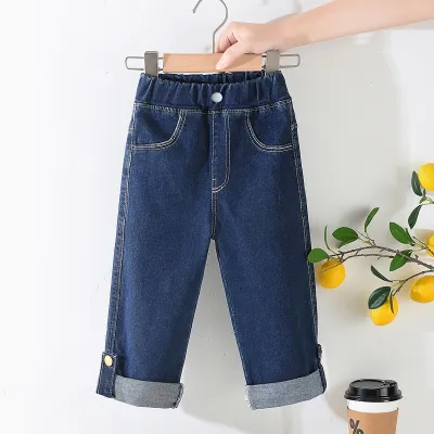 Girls Kids Toddler Denim Jeans Spring Autumn Casual Straight Mid-Waist Solid Color Cotton 50%
