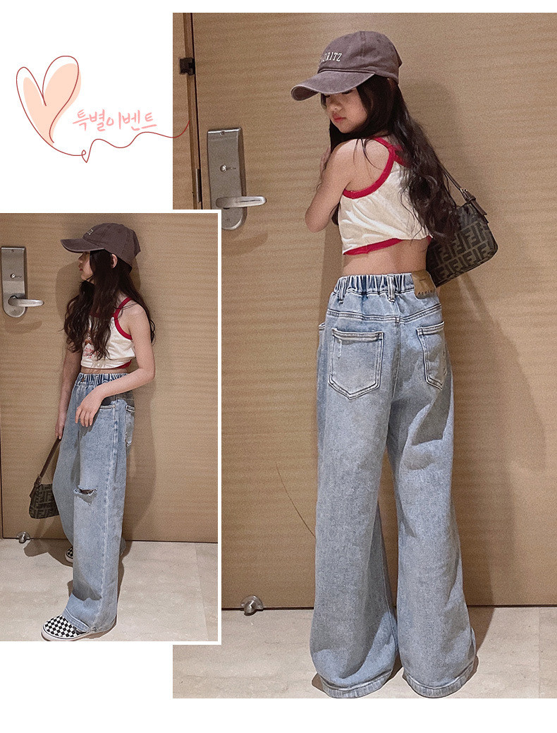 【Anyone more】Kid Washing Long Wide Autumn Denim Pants Kid Pull-On Wide Leg Denim Pant - Ozone Wash - OshKosh