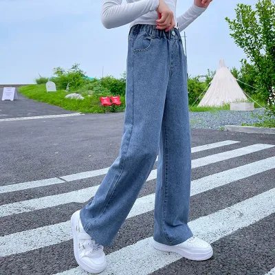 Kids Teen Toddler Big Girls Spring Autumn Fashion Casual Straight Wide Leg Jeans