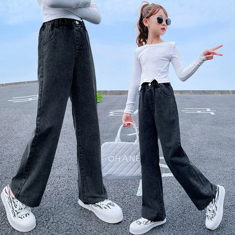 Kids Teen Toddler Big Girls Spring Autumn Fashion Casual Straight Wide Leg Jeans