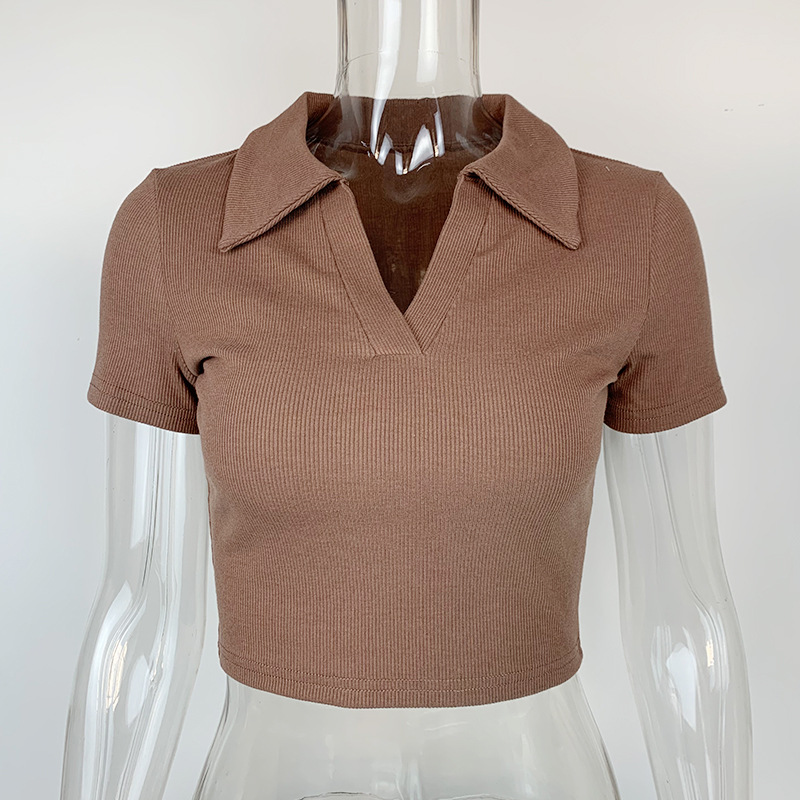 Wholesale Women Fashion Solid Color Threaded Polo Collar