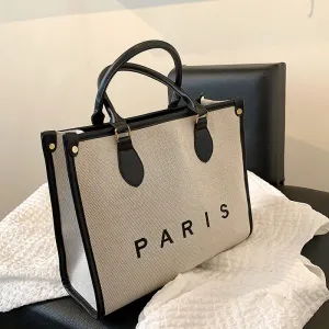 Women Fashion Letter Large Capacity Canvas Tote Bag with Zipper Closure