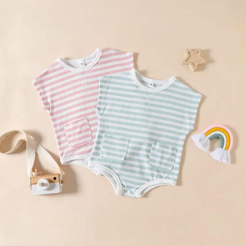 Baby Girls Boys Stripe Cotton Sleeveless Romper Pullover Neutral
