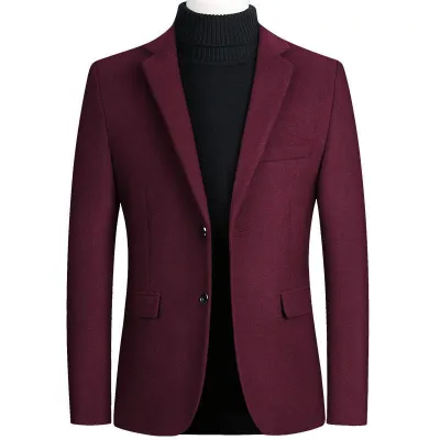 Men Spring Autumn Leisure Business Lapel Woolen Suit Coat Slim Fit