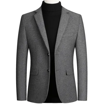Men Spring Autumn Leisure Business Lapel Woolen Suit Coat Slim Fit