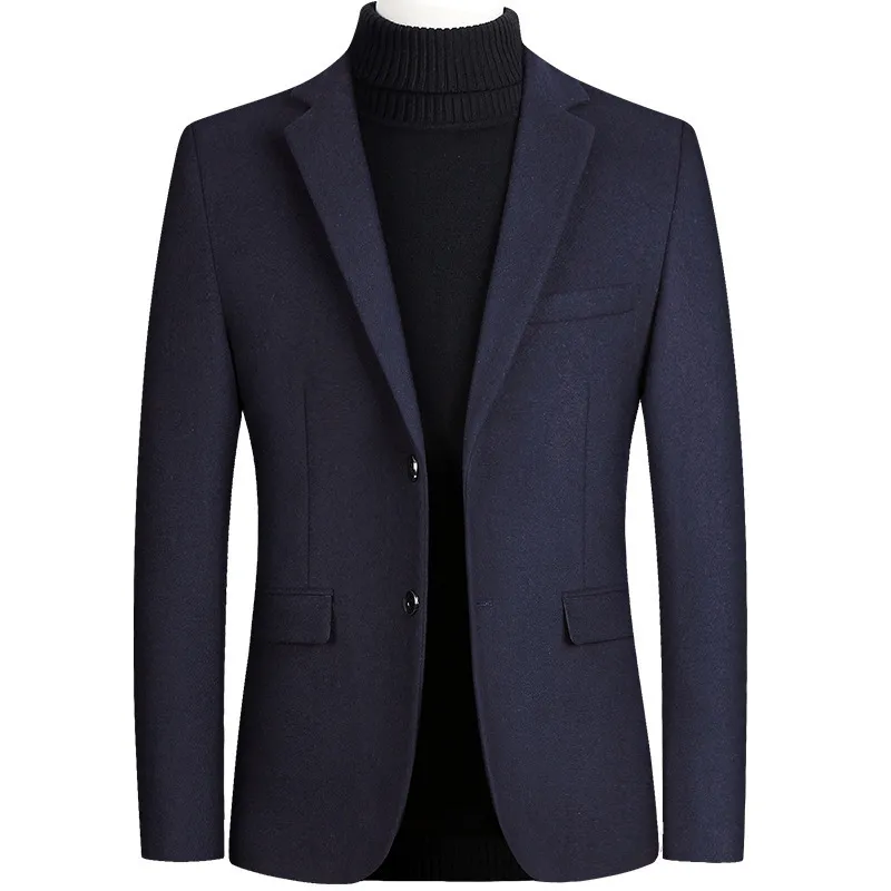 Men Spring Autumn Leisure Business Lapel Woolen Suit Coat Slim Fit