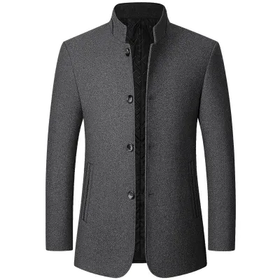 Men's Spring Autumn Light Business Woolen Stand Collar Suit Coat with Flower