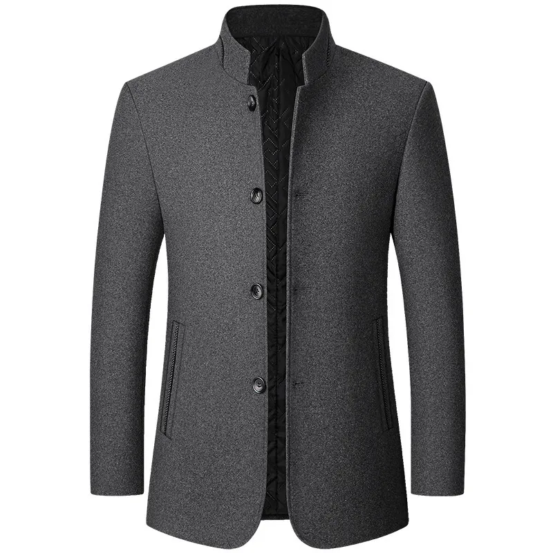 Men's Spring Autumn Light Business Woolen Stand Collar Suit Coat with Flower