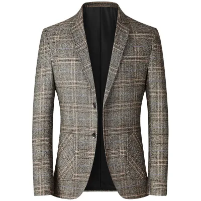 Men Spring Autumn Light Business Plaid Loose Suit Coat