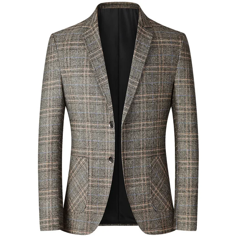 Men Spring Autumn Light Business Plaid Loose Suit Coat