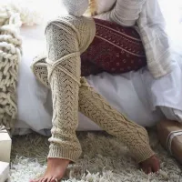 Women Autumn And Winter Solid Color Plush Feather Yarn Knit Thickening Leg Warmers