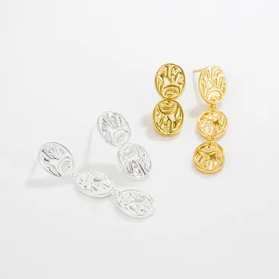 Women Fashion Sterling Silver Stitching Texture Asymmetric Earrings