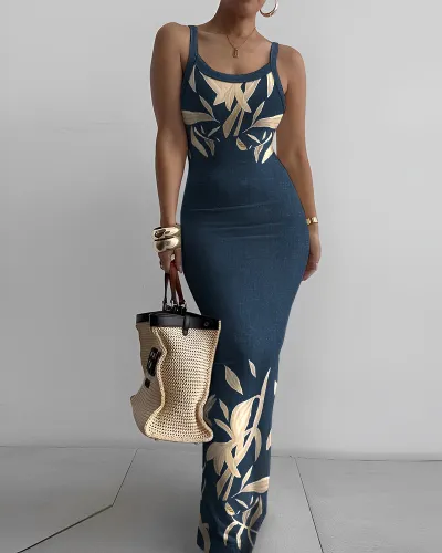 Women Sexy Skinny Sling Maxi Dress Urban Wind Solid Color
