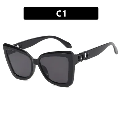Women Fashion Leopard Cat Eye Chain Sunglasses