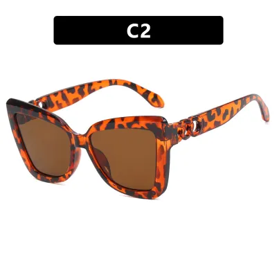 Women Fashion Leopard Cat Eye Chain Sunglasses