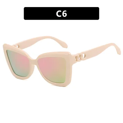 Women Fashion Leopard Cat Eye Chain Sunglasses