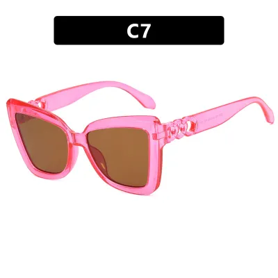 Women Fashion Leopard Cat Eye Chain Sunglasses