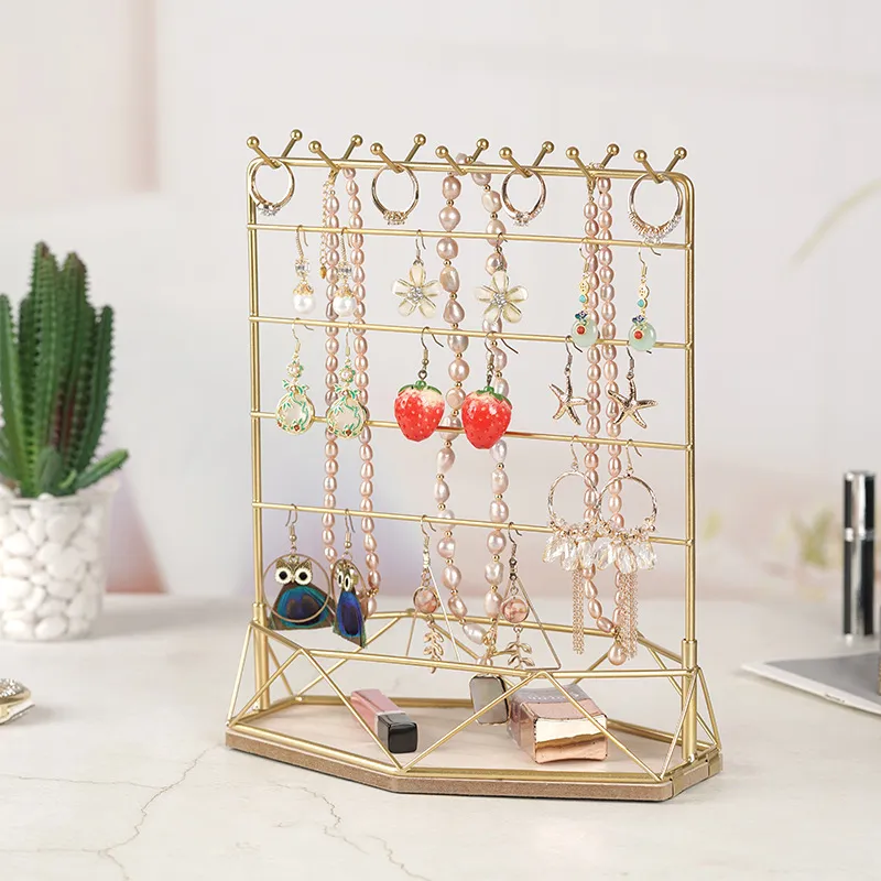 Design Jewelry Necklace Earrings Rings Display Tray Jewelry Storage Rack Nordic Iron Wood