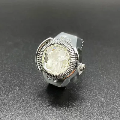 Unisex Fashion Flap Round Gem Mini Ring Watch Stainless Steel Alloy Casual