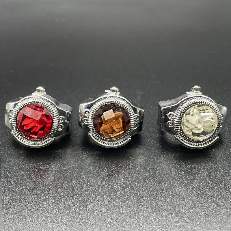 Unisex Fashion Flap Round Gem Mini Ring Watch Stainless Steel Alloy Casual