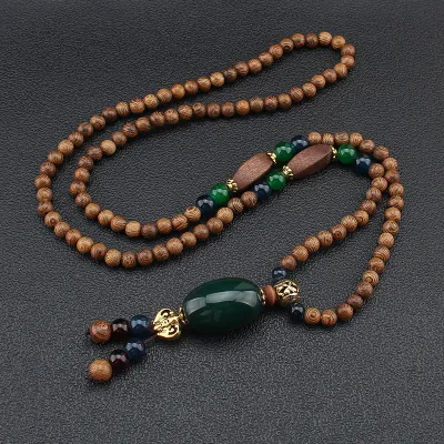 Women Retro Ethnic Style Wooden Beads Long Necklace