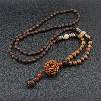 Women Retro Ethnic Style Wooden Beads Long Necklace