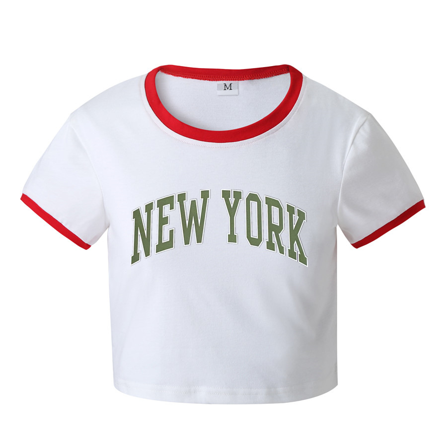 Wholesale Women Fashion Letter Print Round Neck Short Sleeve
