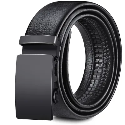 Men Business PU Leather Stone Grain Metal Buckle Belt