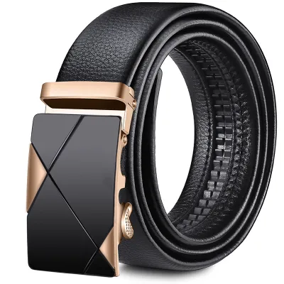 Men Business PU Leather Stone Grain Metal Buckle Belt