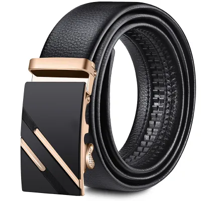 Men Business PU Leather Stone Grain Metal Buckle Belt