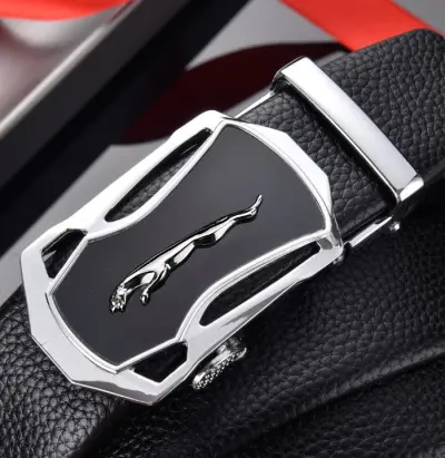 Men Business PU Leather Stone Grain Metal Buckle Belt