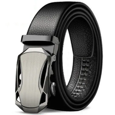 Men Business PU Leather Stone Grain Metal Buckle Belt