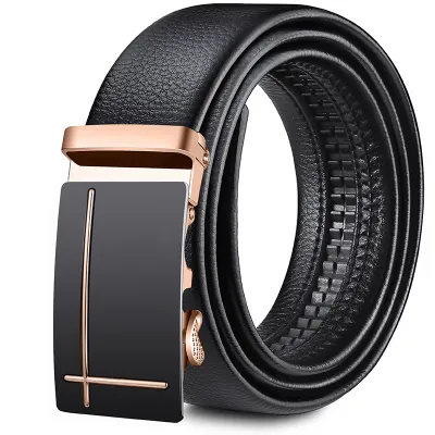 Men Business PU Leather Stone Grain Metal Buckle Belt