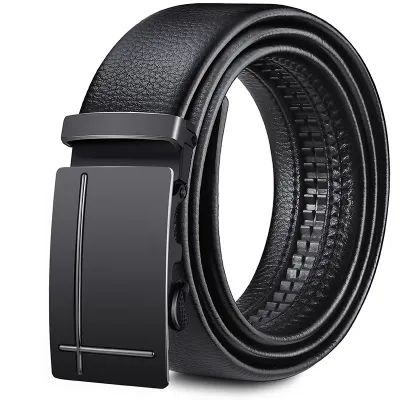 Men Business PU Leather Stone Grain Metal Buckle Belt