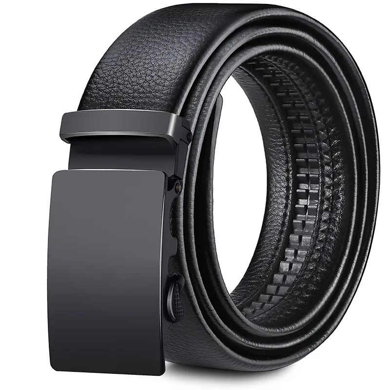 Men Business PU Leather Stone Grain Metal Buckle Belt