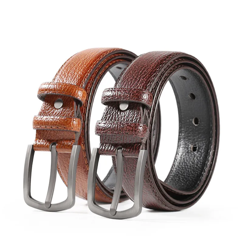 Men Business PU Metal Square Pin Buckle Belt