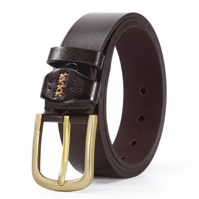 Men Business Cowhide Metal Square Pin Buckle Belt
