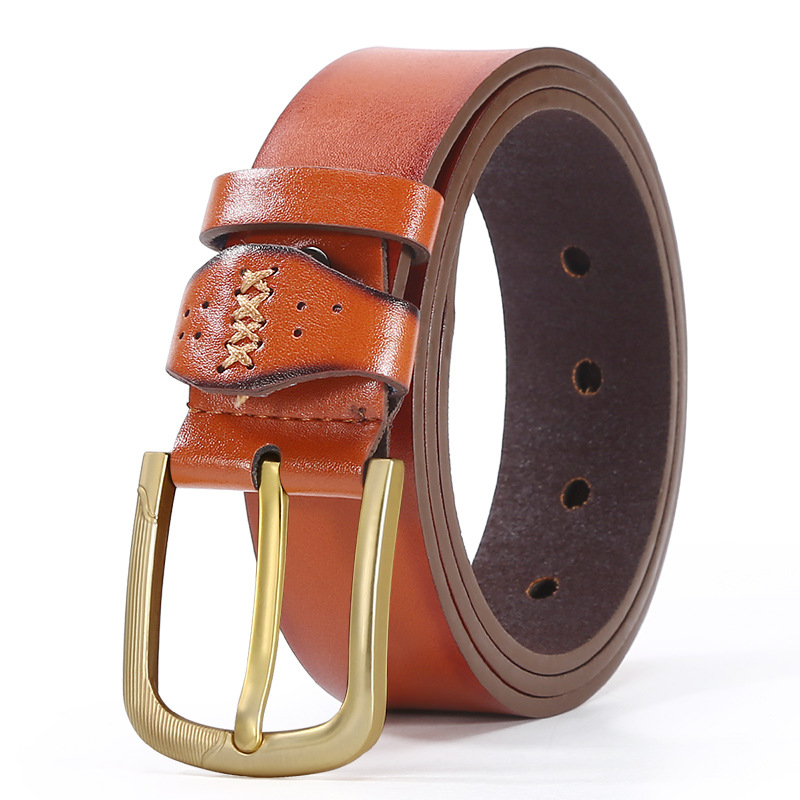 Wholesale Men Business Cowhide Metal Square Pin Buckle Belt